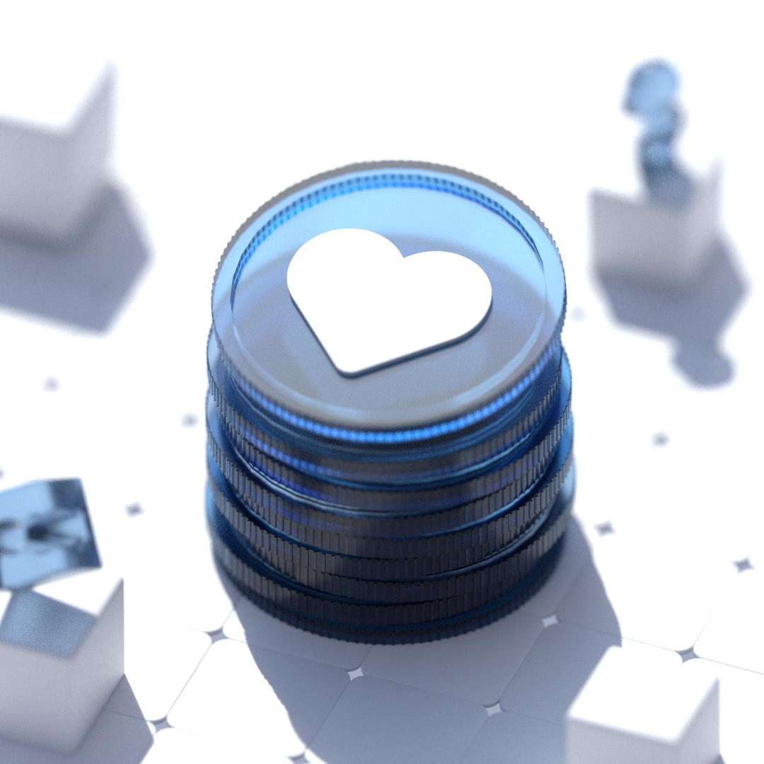 Stack of coins with heart symbol